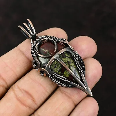 Dragon Bloodstone Jewelry Copper Gift For Mum Wire Wrapped Pendant 2.56  • $19.50