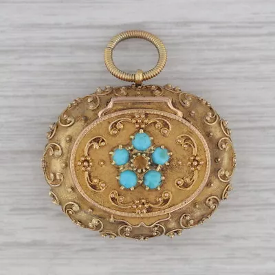 Antique Vinaigrette Pendant 16k-21k Gold Turquoise Diffuser Ornate Floral Opens • $2499.99