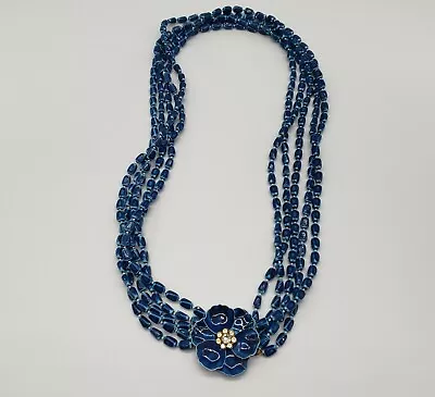 Vintage 4 Strand Floral Necklace Blue Beaded • $14.95