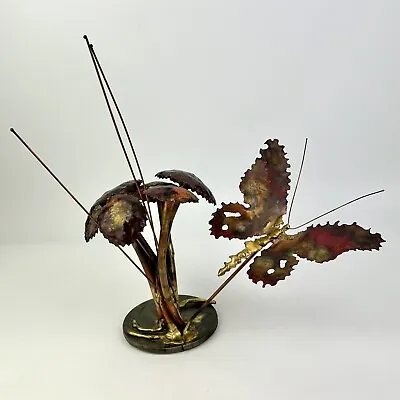 Vtg Bob Gerdes Butterfly & Mushroom MCM Brutalist Brass & Copper Metal Sculpture • $189.99