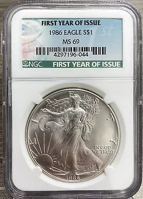 1986 American Silver Eagle 1oz NGC MS69 First Year Of Issue Label FREE SHIPPING! • $75