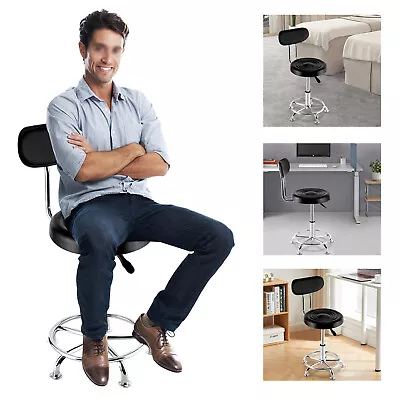 Leather Stool Work Shop Seat Chair Height Adjustable Garage Stool With Backrest • $58.92