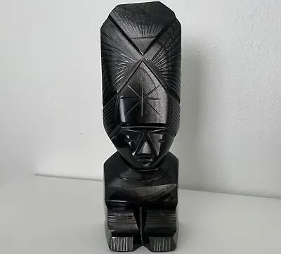 Vintage Black Obsidian Aztec Mayan Stone 10  Sculpture Figure Statue • $29.99