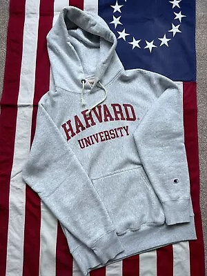 Champion Reverse Weave Hoodie Medium Harvard University Ash Grey College Ivy • £45