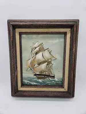 Mid Century Nautical Clipper Ship Original Signed Framed Oil Painting  13  X 15  • $135