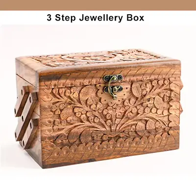 $29.49 • Buy Large Jewelry Box With Layers, Handmade Wooden Jewelry Organizer Box, VintageBox