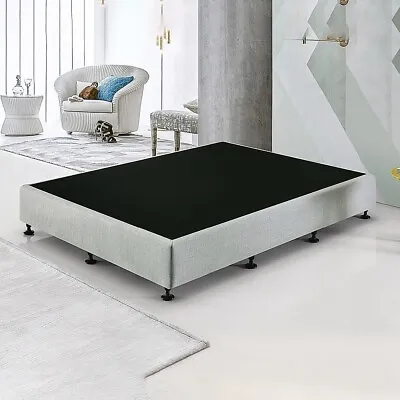 $474.95 • Buy Palermo Queen Ensemble Bed Base Frame Platinum Light Grey Linen Fabric