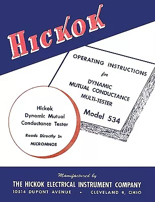 Hickok 534 Dynamic Mutual Conductance Tube Tester Manual • $9.99