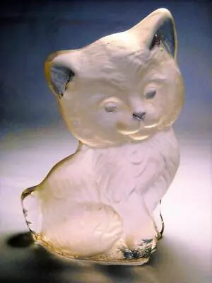 Vintage Viking Frosted Glass Cat/ Kitten Figurine/ Paperweight Flat Back 1970's • $14.99