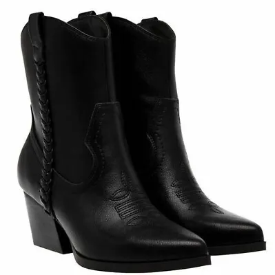 DV Dolce Vita Womens KARYN Sz10 Faux Leather COWBOY Western BOOTS Exotic BLACK • $48.88