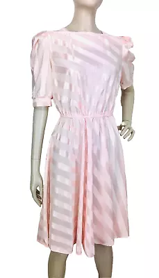 Pink Candy Striped Puff Sleeve Fit & Flare Vintage 80's Does 50's Dress • $95