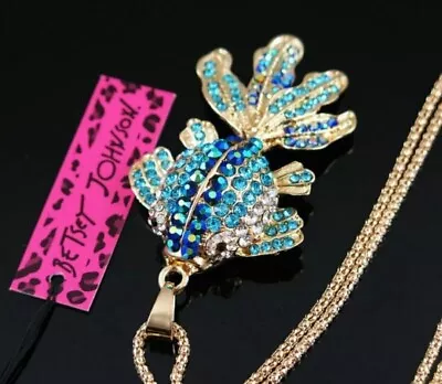 New Betsey Johnson Necklace Fish Blue Rhinestone Tropical Summer Collectible  • $14.95