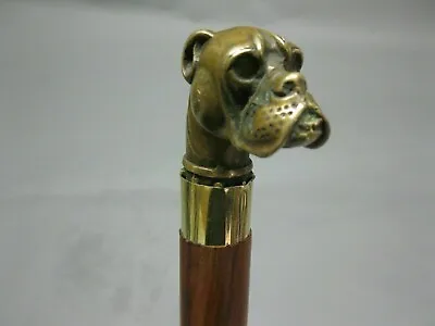 $29.70 • Buy Victorian Brass Dog Head Handle Vintage Wooden Cane Designer Walking Stick Gift