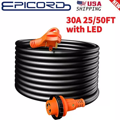 25/50ft 30Amp RV Extension Cord RV Power Cord With Polarity LED Light Twist Lock • $48.98