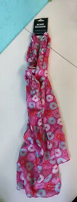 Pink Scarf With Donuts Hearts Design Pattern 11x60 In-C1 • $4.99