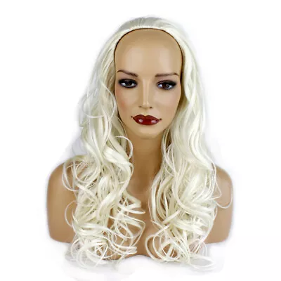 22  Ladies 3/4 WIG Half Fall Clip In Hair Piece WAVY White Blonde • £17.99