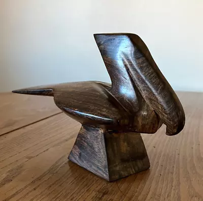 Vintage MCM Abstract Pelican Bird Heavy Carved Wood Statue Minimalist • $38