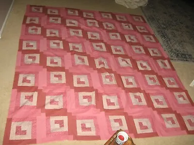 Vintage Handmade Shades Of Pink Tiny Print  Log Cabin Quilt Top • $35