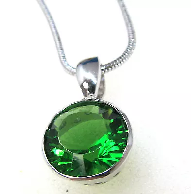 P81010B Mt St Helens Green Helenite Round Bezel-Set 925 Sterling Silver Pendant • $40