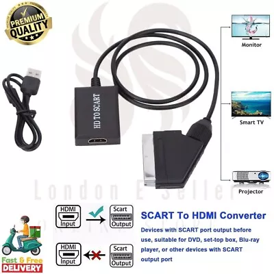 Portable Scart To HDMI Converter With Cable Video Audio Adapter For HD TV • £7.49