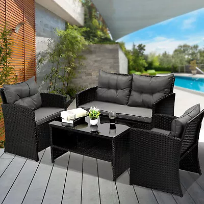 Livsip Outdoor Furniture 4 Piece Wicker Sofa Chair Table Dining Lounge Set • $529.90