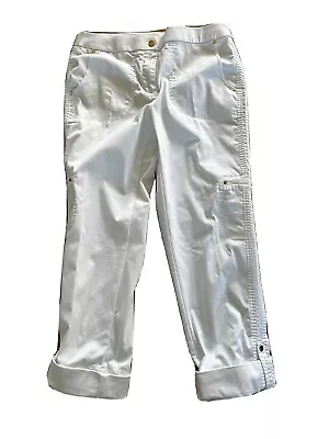 Chico's Sz 00 Cool Cargo Crop Roll Snap Pants White Minimal Wear No Stain • $18