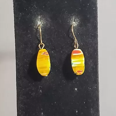 Dangle Beaded Earrings Yellow Mid Century Retro Modernist Boho Pierced 1.25  • $9.99