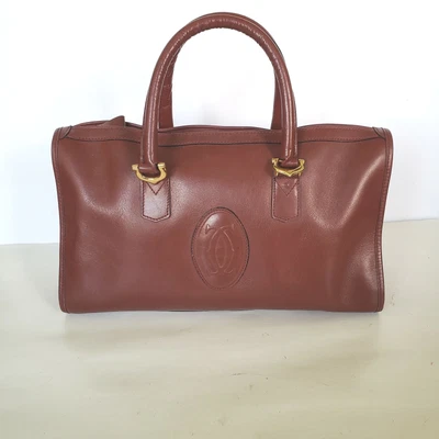 $120 • Buy Cartier Must Line Vintage Boston Handbag Bordeaux Red Leather Zip Bag Unisex 