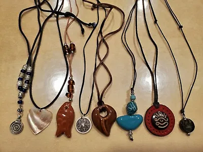 8 Bohemian Boho Unisex Necklace Lot Ceramics/mother Of Pearl/carving/glass/925 • $18.95