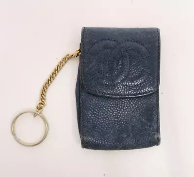 Authentic CHANEL Caviar Skin Key Chain Case Coin Purse Wallet  #27069 • $69