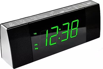 Bedside Alarm Clock Radio With Bluetooth Speaker Dimmable Jade Green LED Displa • $53.99