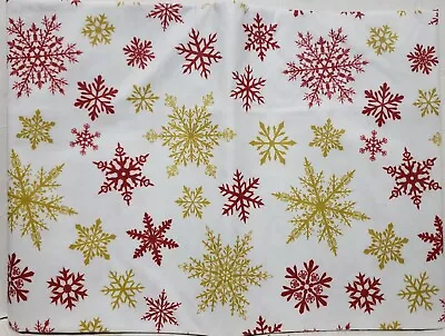 Peva Vinyl Flannel Back Tablecloth52 X70 OblongCHRISTMAS RED&TAN SNOWFLAKESBH • $13.99