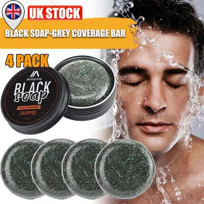 4x Men's Grey Coverage Bar Shampoo Hair Black Darkening Soap Grey Hair Cover • £15.95