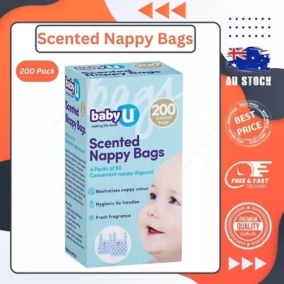 BabyU Scented Nappy Bags 4 X 50pk (200 Total) Convenient Disposable Baby U • $8.49