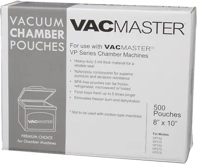 Vacmaster 40722 3-Mil Vacuum Chamber Pouches 8-Inch By 10-Inch 500 Per Box • $74.99