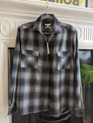 £45 • Buy Reiss Charcoal Check Over Shirt Size Large