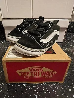 Vans Baby Boys Old Skool Crib Black White Trainers Size UK 2.5 EU 18 2-4 Months • £8