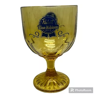 Vintage Pabst Blue Ribbon Goblet Amber Glass Mug Drinkware Beer Bar 6” X 4” • $10.23