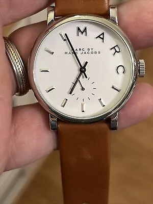 Ladies Marc By Marc Jacobs MBM1256 Stainless SS White Dial Leather Quartz Watch • $30