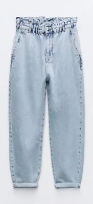 Zara Light Blue Paperbag Waist Jeans Size 16 • £28