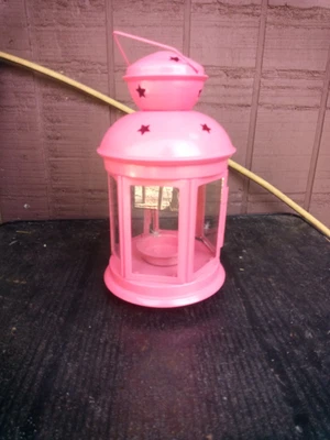 $20 • Buy IKEA ROTERA Tealight Candle Metal Glass Lantern 20529 Pink Coral Cutout Stars 8 