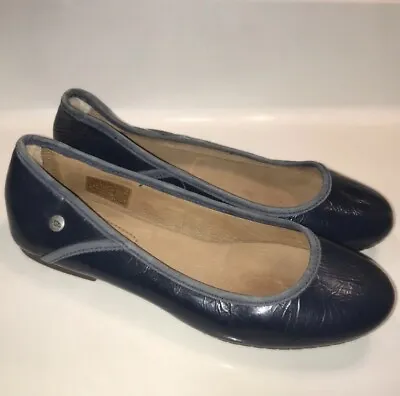 UGG Women’s Antora Blue Patent Leather Sheepskin Inner Round Toe Ballet Flats 6 • $35