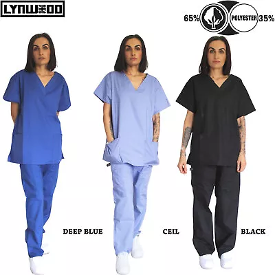 Women Medical Scrubs Doctor Uniform Top Trouser Set Nurse Dentist Hospital Suits • £18.99