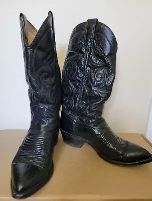 Vintage Texas Boot Company Black Leather Western Boots Size 8 D Style 7003 USA • $29.99