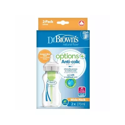 Dr Brown's Options+ Anti-Colic Wide Neck 270ml Baby Bottles - Pack Of 2 • £13