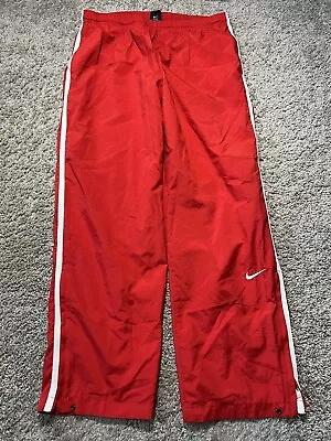 Vintage Y2K Nike Track Pants Baggy Wide Leg Mesh Lined Red Bright 2000s Swoosh • $26.36