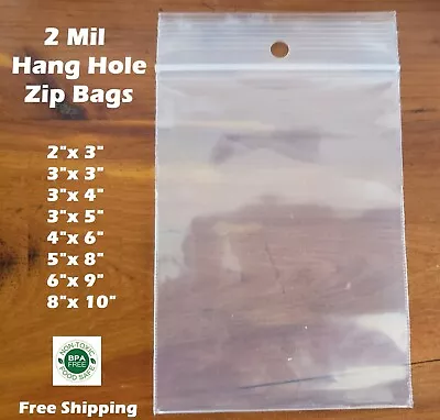 2Mil Hang Hole Plastic Zip Seal Reclosable Poly Bags Jewelry 2 Mil Top Lock • $7.97