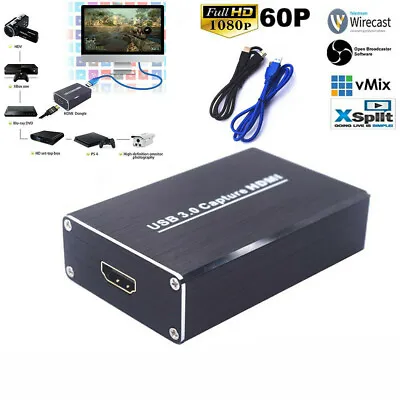HD 1080p USB 3.0 HDMI Video Game Capture Card Live Streaming Recorder Device • £39.99