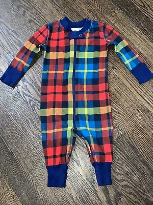 Baby Boys Hanna Andersson Plaid Sleeper Romper Pajamas 60 3-6 Months EUC • $13.99