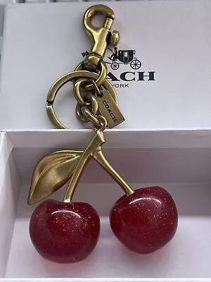 Coach Cherry Bag Charm KeyChain Glitter Resin And Metal Brass/Red Apple 77840 • $22.99
